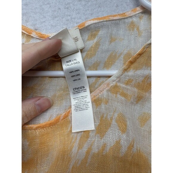 Chico's Poncho Ruana L/XL Orange Tie Dye Lightweight 100% Linen Boho - Picture 2 of 4